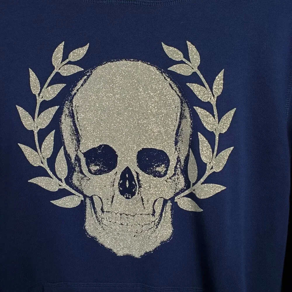 Love Express Women M Sweatshirt Hoodie Skull Graphic Glitter Laurel Wreath Cozy - Picture 4 of 7